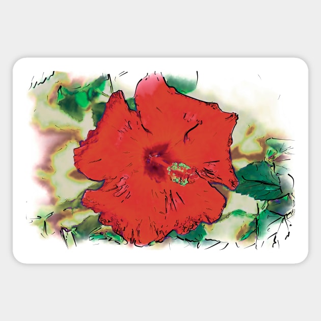 Red Hibiscus Bloom Sticker by KirtTisdale